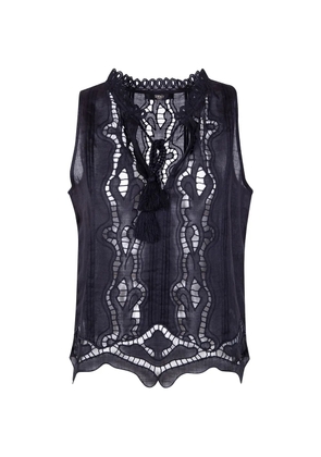 Seventy openwork lace ramie top - Black