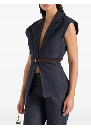Manière De Voir Linda denim wide-shoulder belted waistcoat - Blue