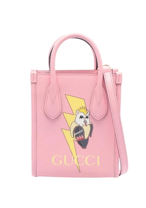Gucci Pre-Owned 2016-2026 X BNF Textured Dollar Mini Calfskin Bananya Print Vertical Tote satchel - Pink