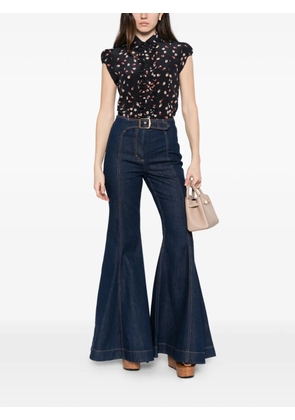 Max Mara Canale flower-print ruffled top - Blue