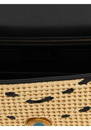 PINKO Love One Light chevron raffia small crossbody bag - Neutrals