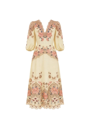 FARM Rio floral-embroidered midi linen dress - Neutrals