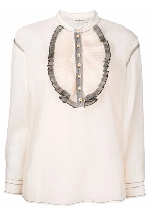 Tory Burch ruffle-trim long-sleeved blouse - Neutrals