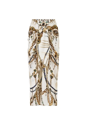 Camilla tie-front midi skirt - White