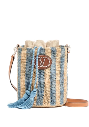 Valentino Garavani striped raffia bucket bag - Neutrals