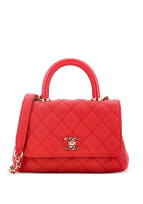 CHANEL Pre-Owned Coco Top Handle Bag Quilted Caviar with Lizard Embossed Handle Extra Mini satchel - Red