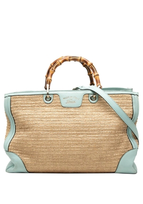 Gucci Pre-Owned 2000-2015 Large Raffia Bamboo Shopper satchel - Blue