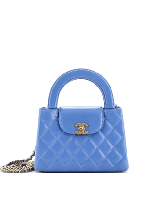 CHANEL Pre-Owned Kelly Top Handle Shopping Bag Quilted Shiny Aged Calfskin Mini satchel - Blue
