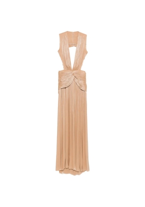 Costarellos Lurex Gecrgette cut out pleated maxi dress - Neutrals