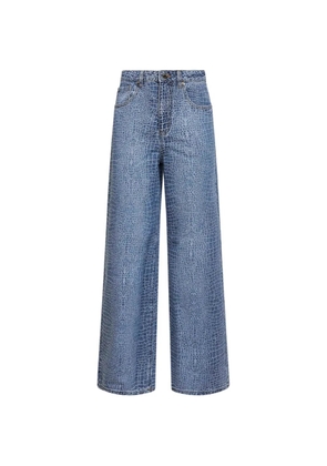 Self-Portrait croco-effect rhinestone jeans - Blue