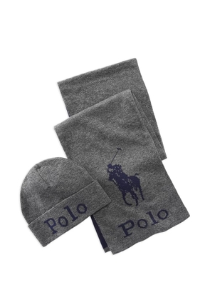 Polo Ralph Lauren jacquard knitted scarf and beanie hat set - Grey