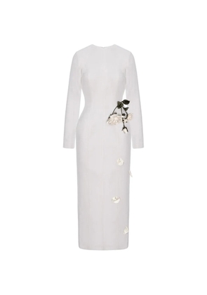 Cristina Savulescu rose-appliqué long-sleeves midi dress - White