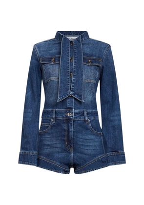 Self-Portrait pussy-bow playsuit - Blue