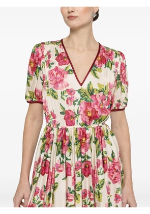 NISSA floral-print V-neck midi dress - Neutrals
