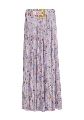 Balmain flower-print pleated skirt - Purple
