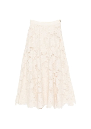 SANDRO A-line floral-embroidered midi skirt - Neutrals