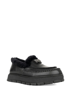 LINDA BAUMANN emblem faux-fur loafers - Black