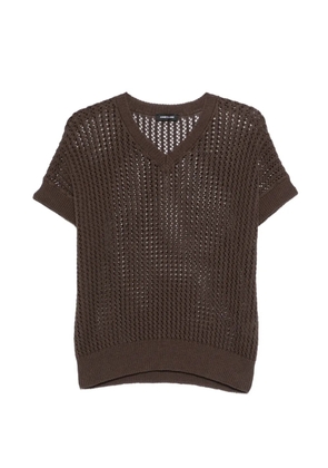 anne claire V-neck open-knit jacket - Brown