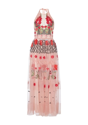Temperley London Remi halter embroidered tulle maxi dress - Pink