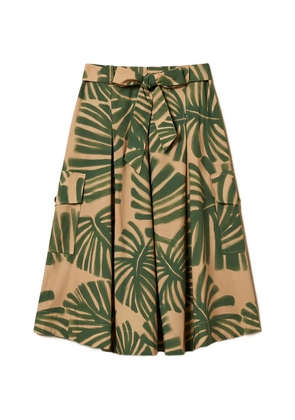 TWINSET leaf-print belted midi skirt - Neutrals
