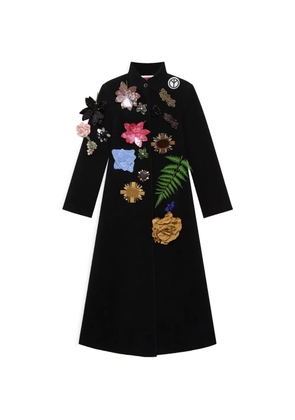 MALIPARMI floral-embellished wool coat - Black