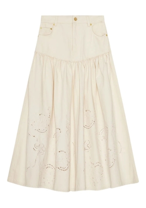 GANNI broderie-anglaise tiered skirt - Neutrals