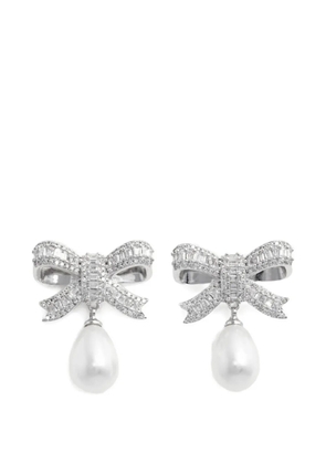 Self-Portrait crystal-embellished bow earrings - Silver