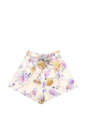 ZIMMERMANN Luna floral waist-tie shorts - Neutrals