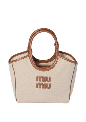 Miu Miu Ivy canvas and leather tote bag - Neutrals