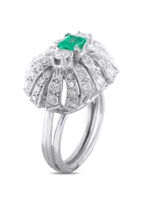 LB Exclusive rose-cut diamond and emerald cocktail ring - Silver