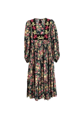 Vintage floral-print square-neck dress - Blue