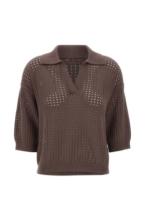 Kangra openwork V-neck T-shirt - Brown