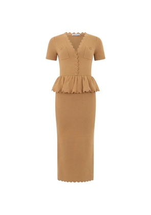 Self-Portrait scalloped peplum midi dress - Neutrals