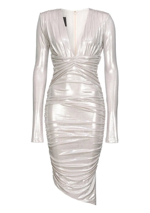 PINKO gathered metallic midi dress - White