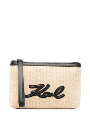 Karl Lagerfeld K/signature logo-lettering clutch bag - Neutrals