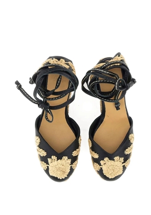 Castañer Carmela floral-embroidered leather sandals - Black