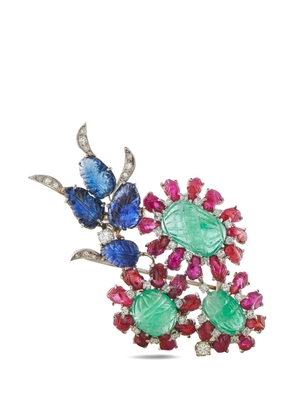 LB Exclusive floral-motif multi-stone brooch - Silver