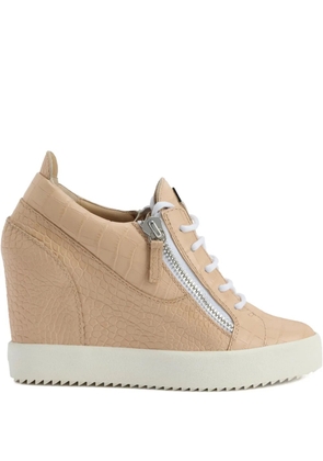 Giuseppe Zanotti Addy crocodile-effect wedge sneakers - Neutrals