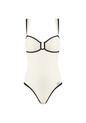 Karl Lagerfeld signature piped swimsuit - Neutrals