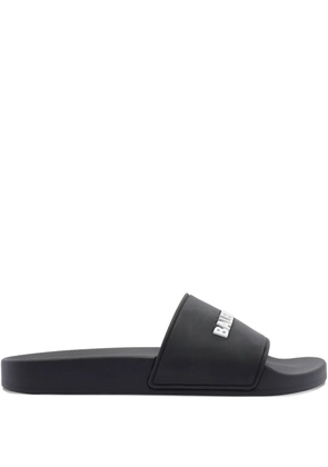 Balenciaga logo-embossed pool slides - Black