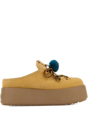 FENDI nubuck pompom platform mules - Neutrals