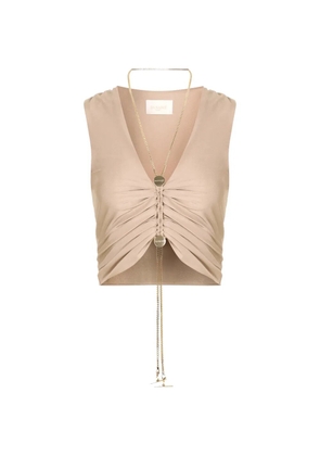 Danamé gathered V-neck top - Neutrals