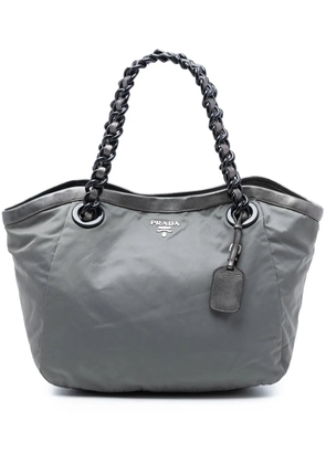 Prada Pre-Owned 2000-2025 Metallic Leather Trimmed Tessuto tote bag - Grey