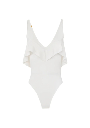 Elisabetta Franchi V-neck flounce bodysuit - White