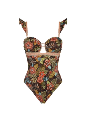 Del Maar Yanqay floral ruffle swimsuit - Brown
