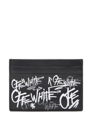 Off-White logo-print leather card case - Black