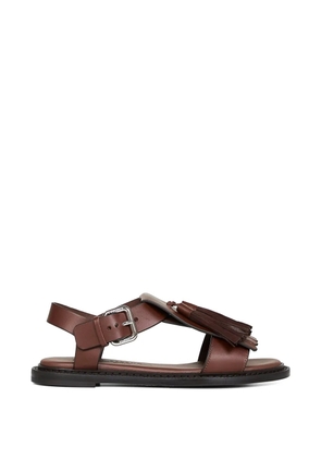 Weekend Max Mara fringed t-bar leather sandals - Brown