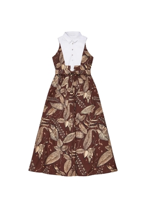 PSOPHIA Retro Bloomleaf print tie midi dress - Brown