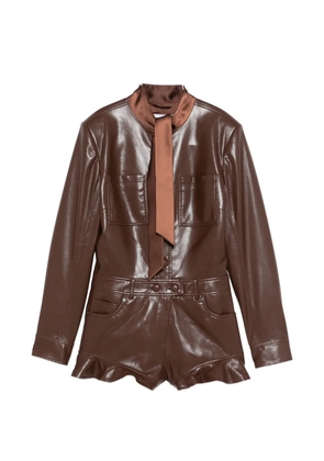 Self-Portrait ruffle tie playsuit - Brown