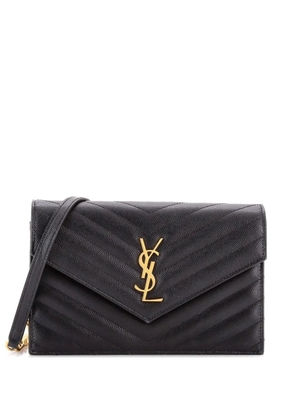Saint Laurent Pre-Owned Classic Monogram Wallet on Chain Matelasse Chevron Leather Small crossbody bag - Black